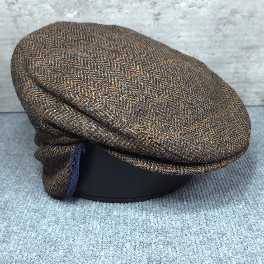 Wigens Hat Newsboy‎ Cap Mens Fitted M Brown Wool Herringbone Ivy Johnston Murphy